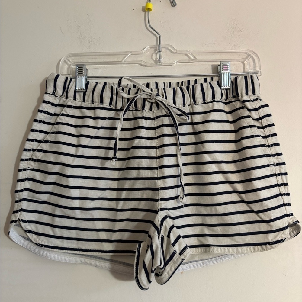 J.Crew Factory striped linen-blend drawstring shorts size S